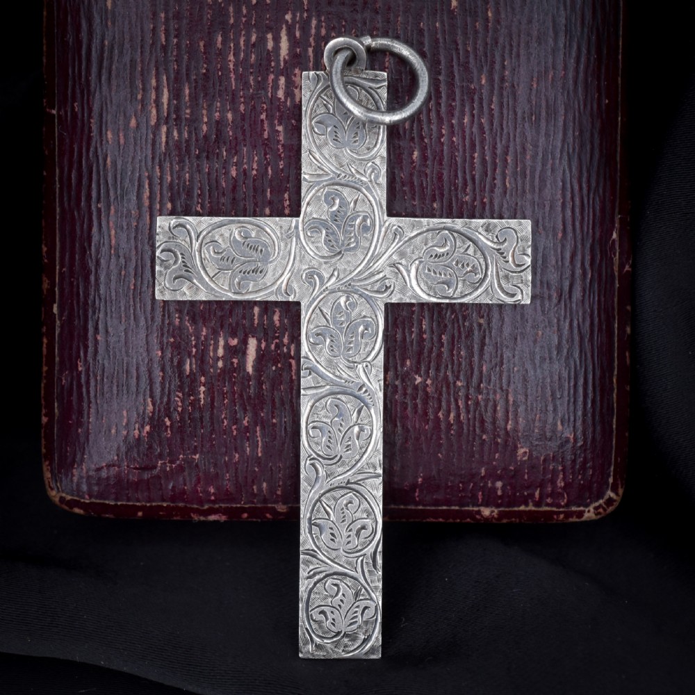 Antique Large Victorian Sterling Silver Statement Cross Drop Pendant - Dated 1882 View III