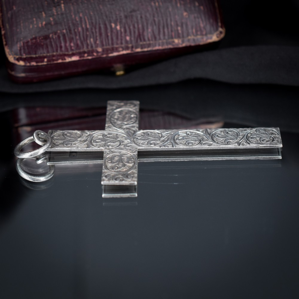 Antique Large Victorian Sterling Silver Statement Cross Drop Pendant - Dated 1882 View VII