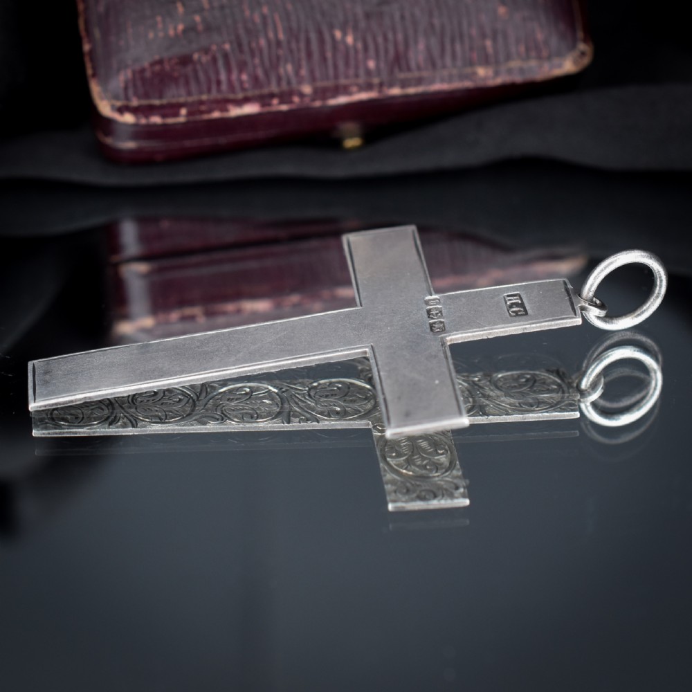 Antique Large Victorian Sterling Silver Statement Cross Drop Pendant - Dated 1882 View VIII