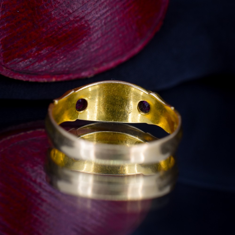 Antique Victorian Ruby and Pearl 18ct Gold Band Ring - Chester 1898 View VII