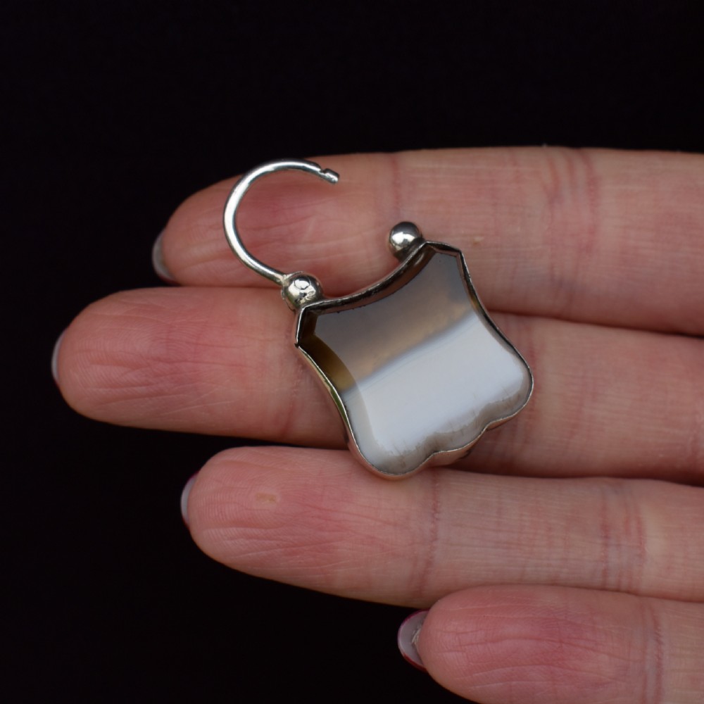 Antique Agate Engraved Silver Padlock Pendant Charm View II