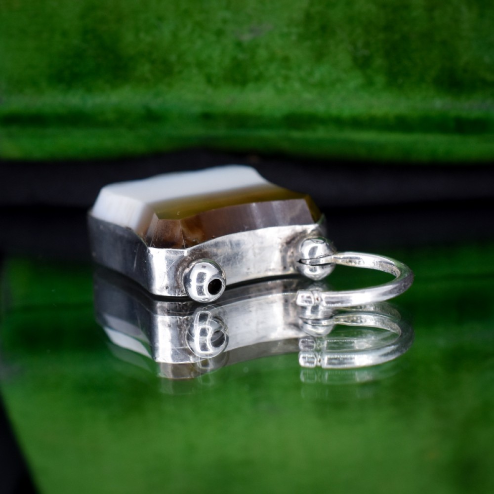 Antique Agate Engraved Silver Padlock Pendant Charm View X