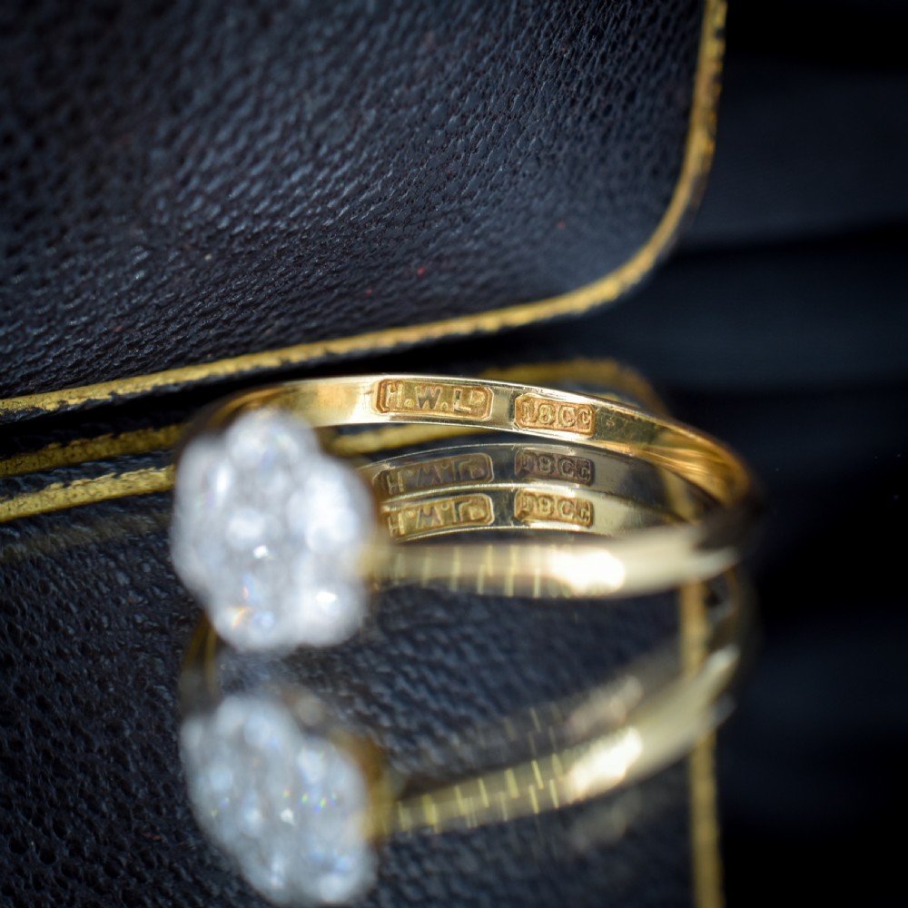 Antique Diamond Cluster Daisy 18ct Yellow Gold and Platinum Ring View IX