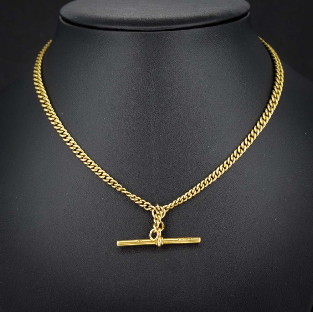 Art Deco '1926' 18ct Gold Graduated Curb Link Albert Watch Chain Necklace 14.75