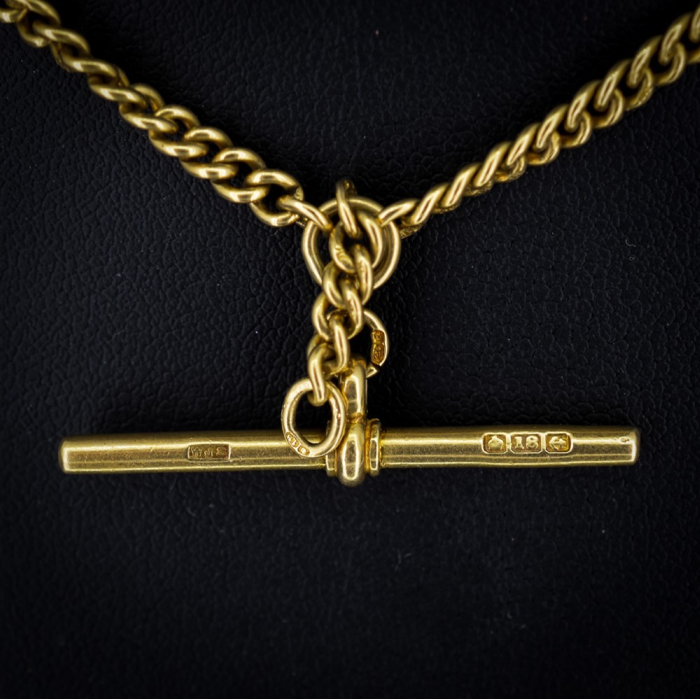 Art Deco '1926' 18ct Gold Graduated Curb Link Albert Watch Chain Necklace 14.75