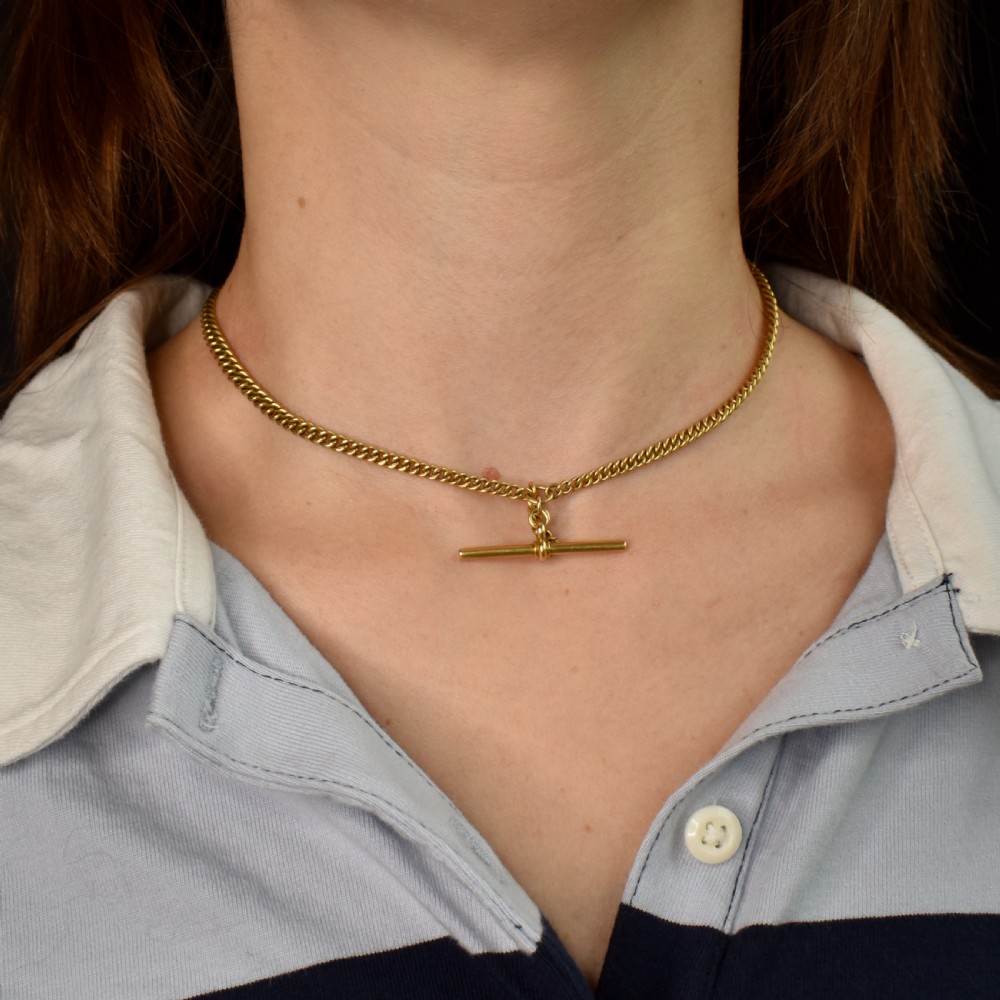 Art Deco '1926' 18ct Gold Graduated Curb Link Albert Watch Chain Necklace 14.75