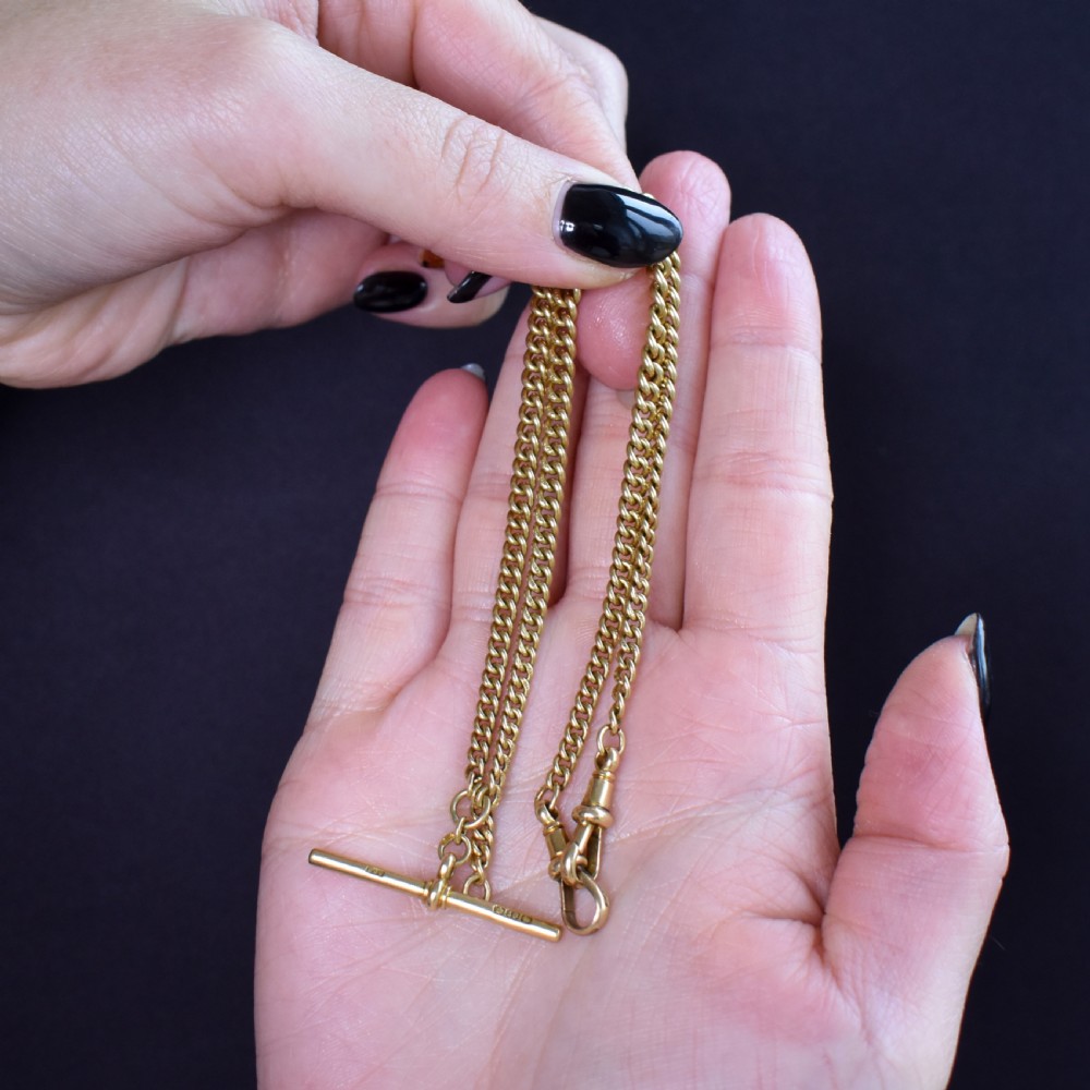 Art Deco '1926' 18ct Gold Graduated Curb Link Albert Watch Chain Necklace 14.75