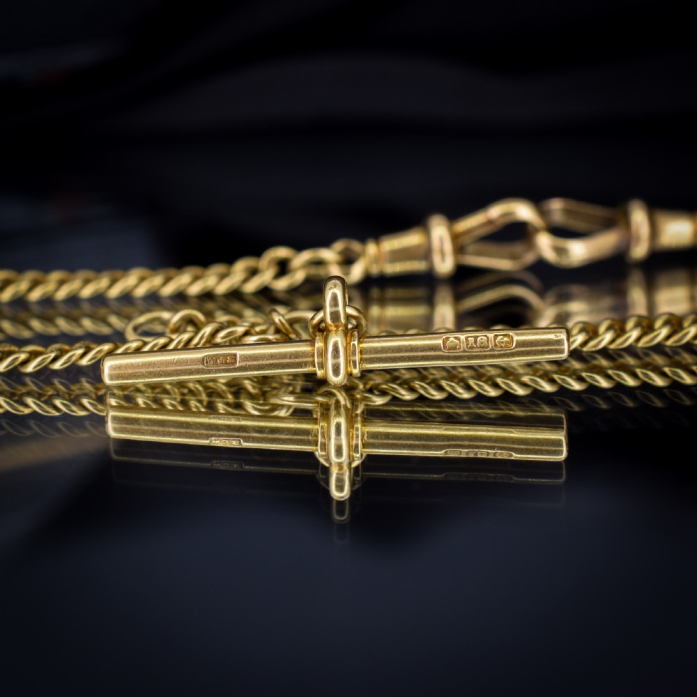 Art Deco '1926' 18ct Gold Graduated Curb Link Albert Watch Chain Necklace 14.75