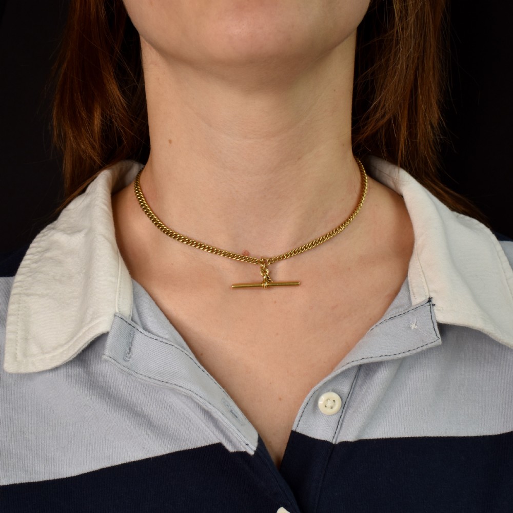 Art Deco '1926' 18ct Gold Graduated Curb Link Albert Watch Chain Necklace 14.75