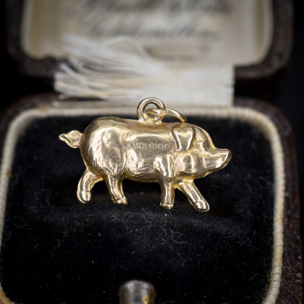 Vintage 9ct Gold Lucky Pig Charm Pendant | London 1963 View V