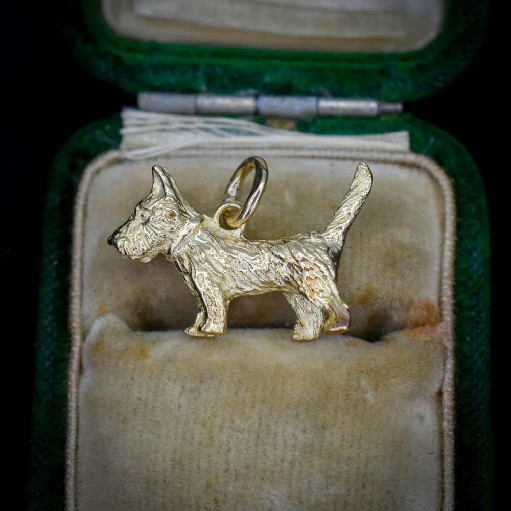 Vintage 9ct Gold Solid Scottie Westie Terrier Dog Charm View IV