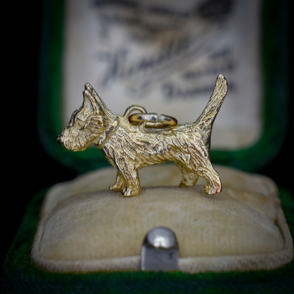 Vintage 9ct Gold Solid Scottie Westie Terrier Dog Charm View VIII