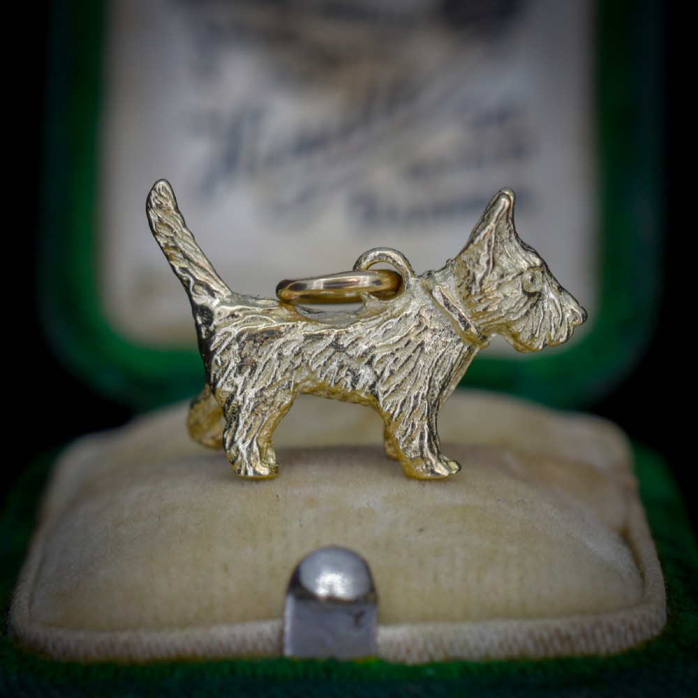 Vintage 9ct Gold Solid Scottie Westie Terrier Dog Charm View IX