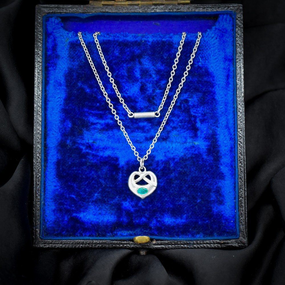 Antique Edwardian Charles Horner Celtic Heart Pendant and Chain Necklace