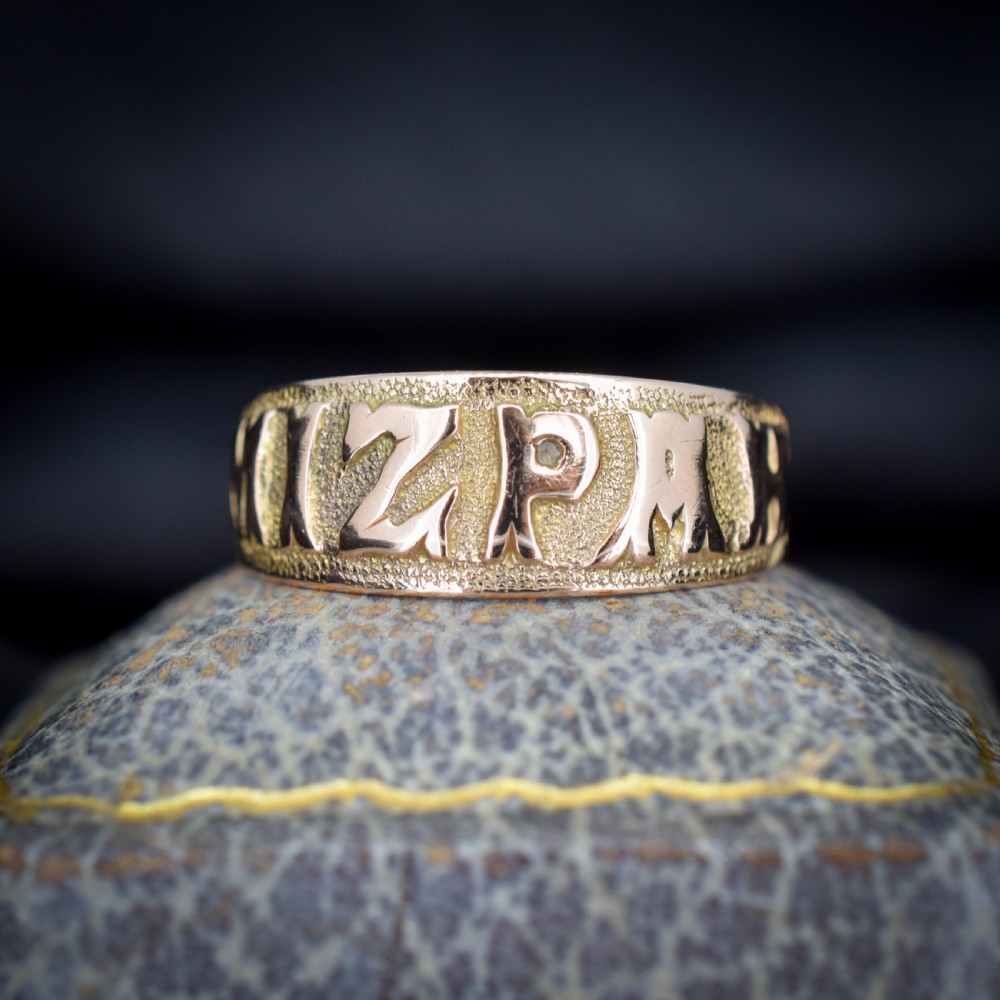 Antique Mizpah 9ct Gold Wide Band Ring | Birmingham 1918