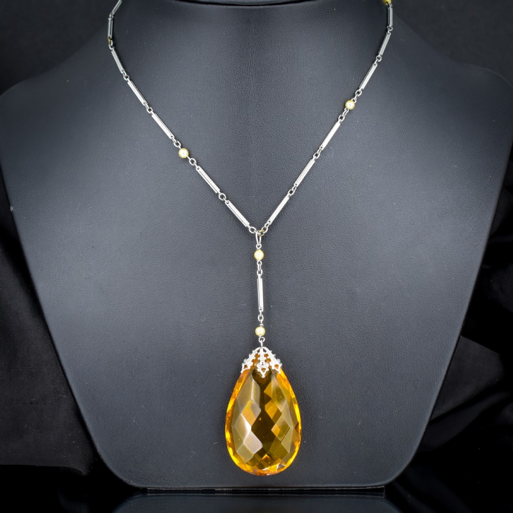 Art Deco 1930s Drop Pendant 'Platinon' Necklace | Boxed Jewellery Set View II