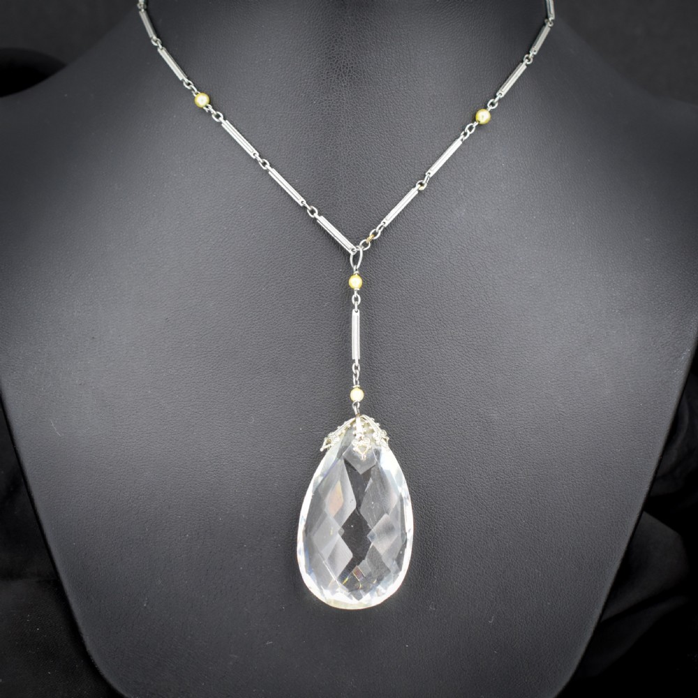 Art Deco 1930s Drop Pendant 'Platinon' Necklace | Boxed Jewellery Set View IV
