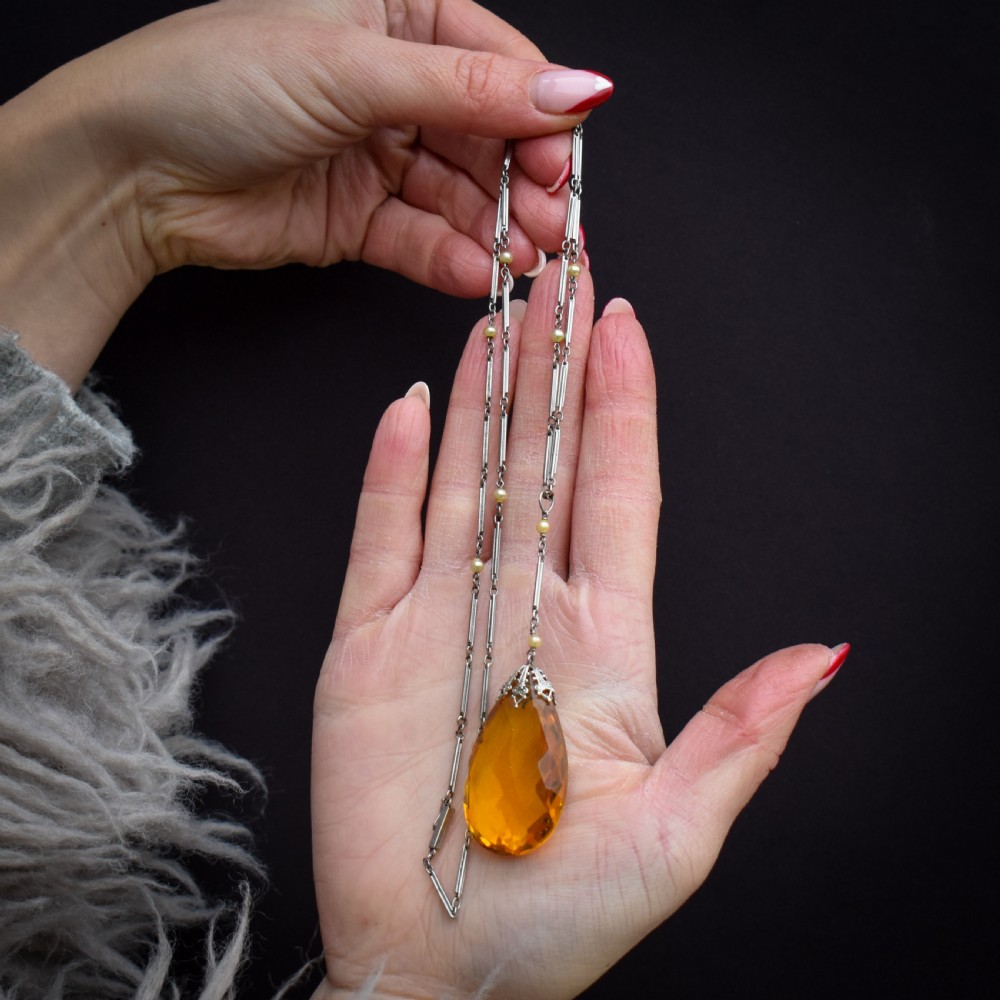 Art Deco 1930s Drop Pendant 'Platinon' Necklace | Boxed Jewellery Set View V