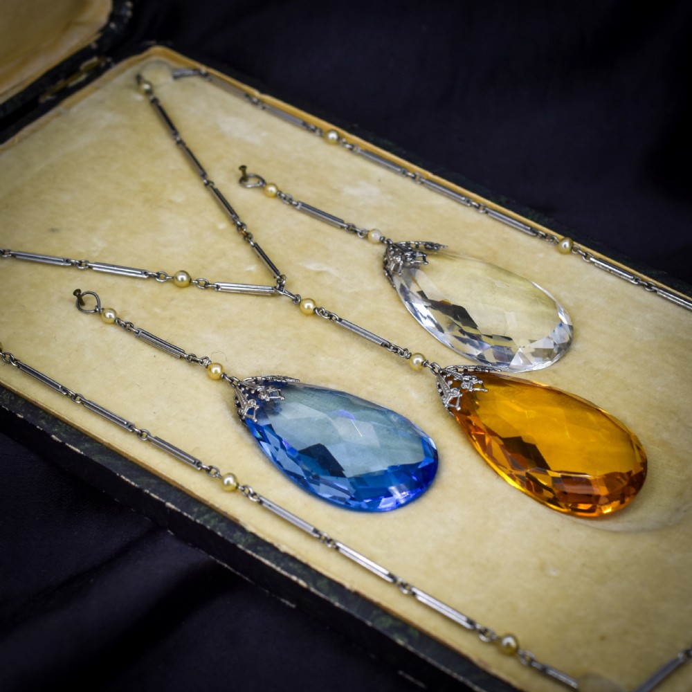 Art Deco 1930s Drop Pendant 'Platinon' Necklace | Boxed Jewellery Set View VI