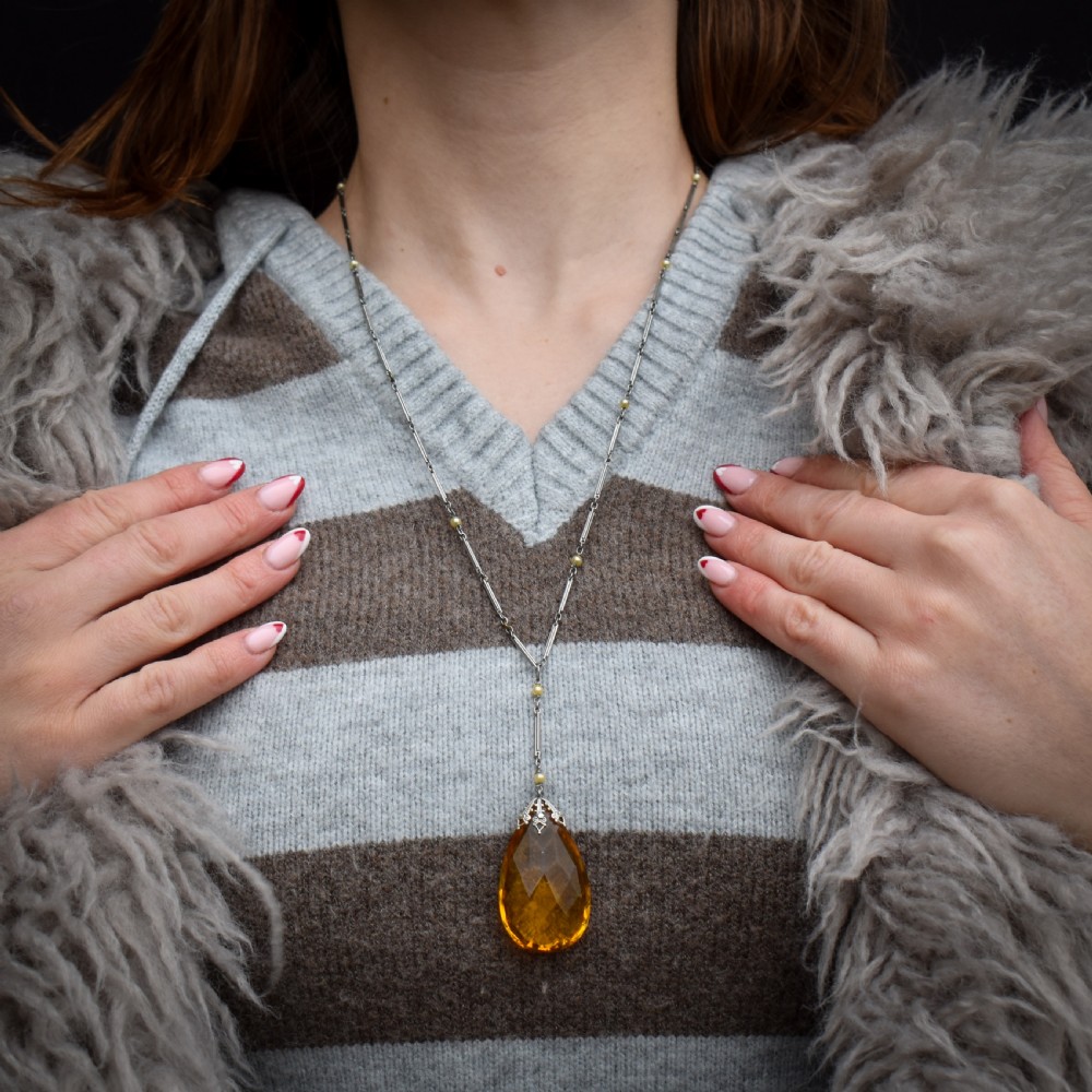 Art Deco 1930s Drop Pendant 'Platinon' Necklace | Boxed Jewellery Set View VII