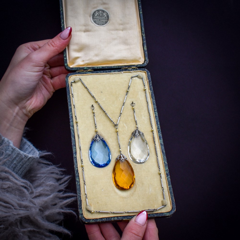 Art Deco 1930s Drop Pendant 'Platinon' Necklace | Boxed Jewellery Set View XII