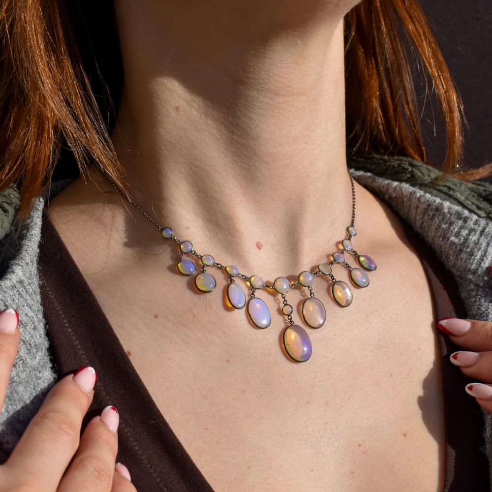 Antique Edwardian Opal Fringe Festoon Necklace | 15