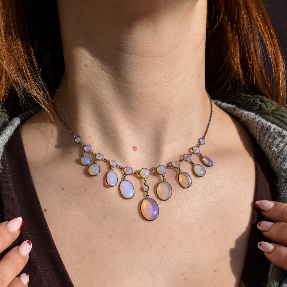 Antique Edwardian Opal Fringe Festoon Necklace | 15
