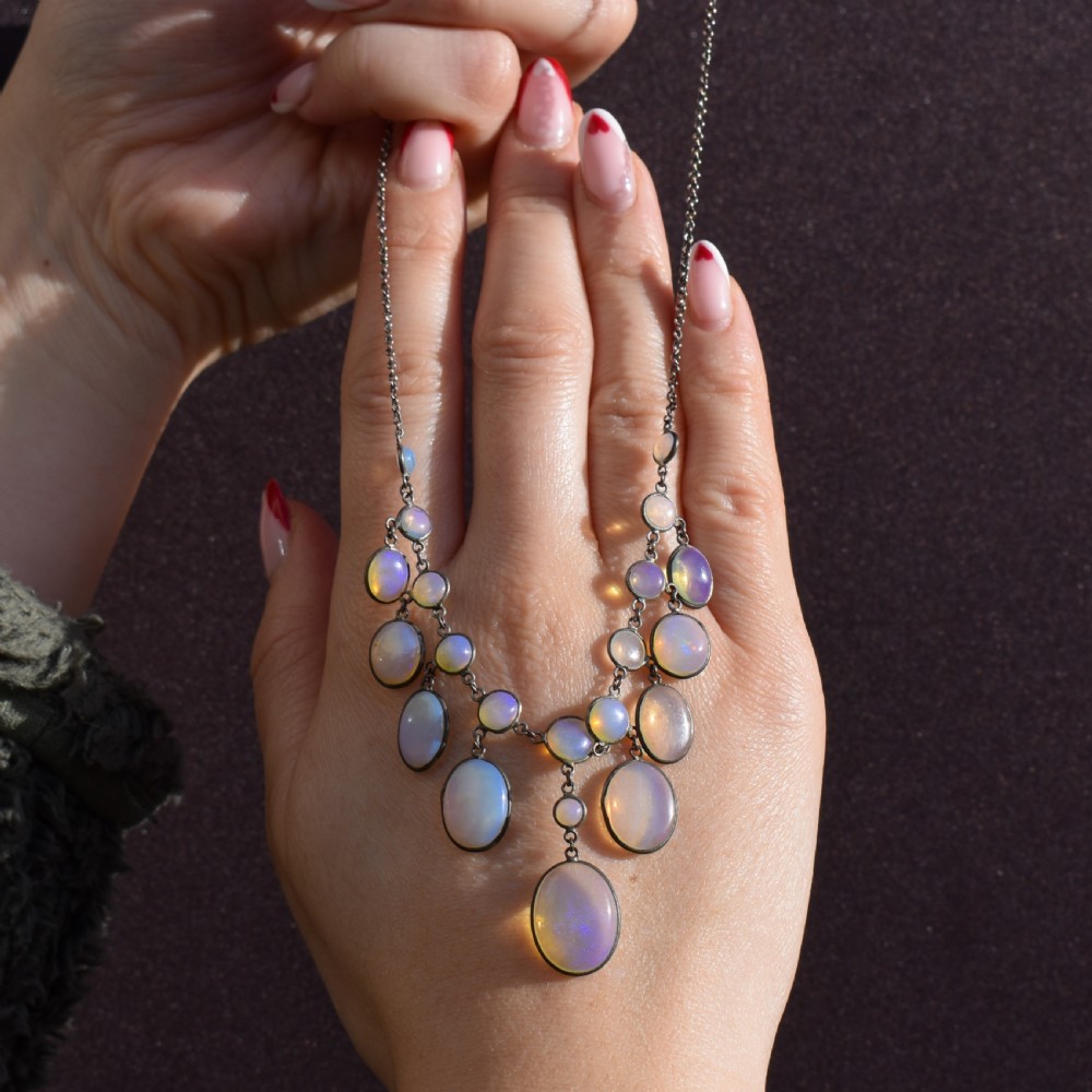 Antique Edwardian Opal Fringe Festoon Necklace | 15