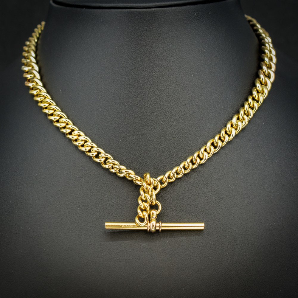 Antique Rolled Gold Curb Chain with T-Bar and Double Dog Clips - 14.5