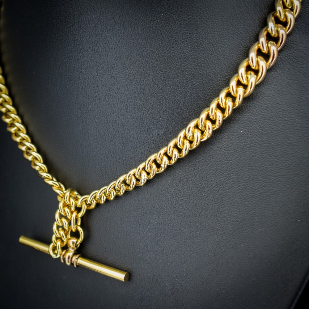 Antique Rolled Gold Curb Chain with T-Bar and Double Dog Clips - 14.5