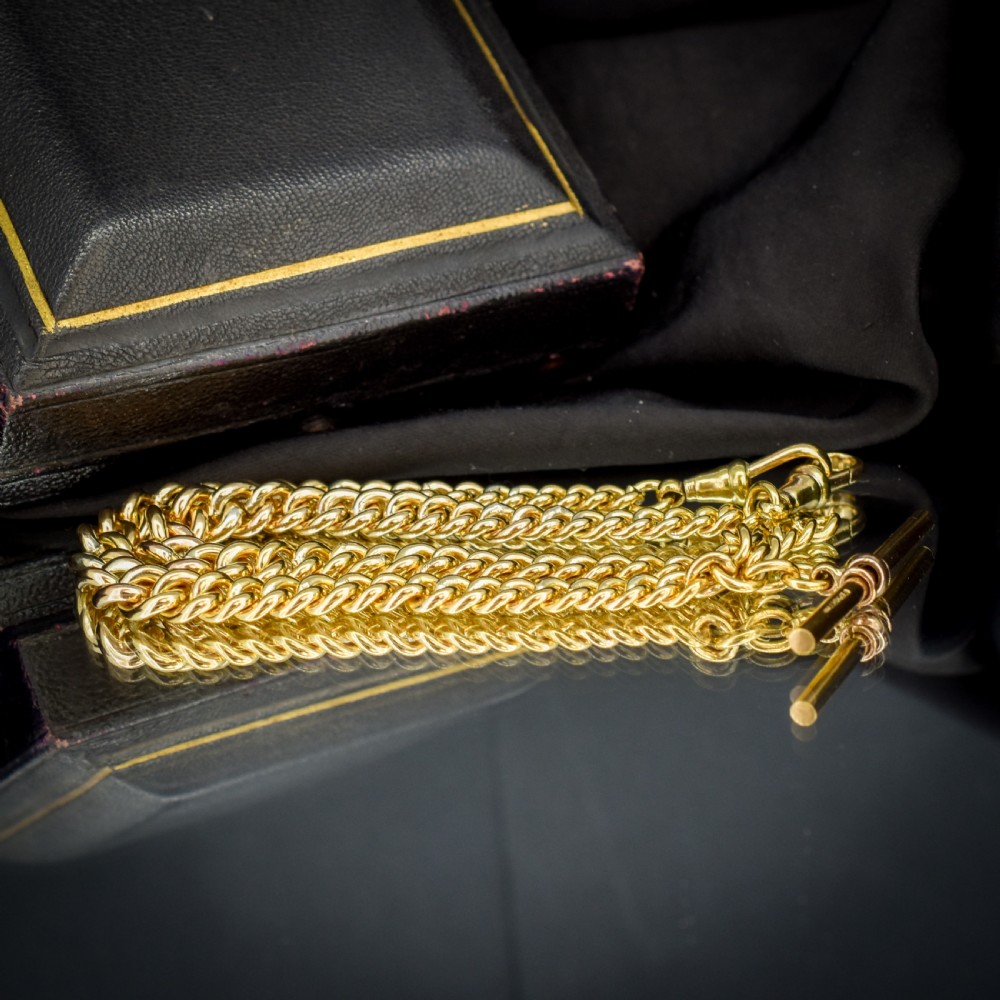 Antique Rolled Gold Curb Chain with T-Bar and Double Dog Clips - 14.5
