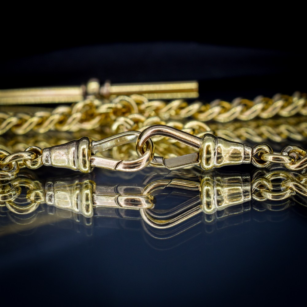 Antique Rolled Gold Curb Chain with T-Bar and Double Dog Clips - 14.5
