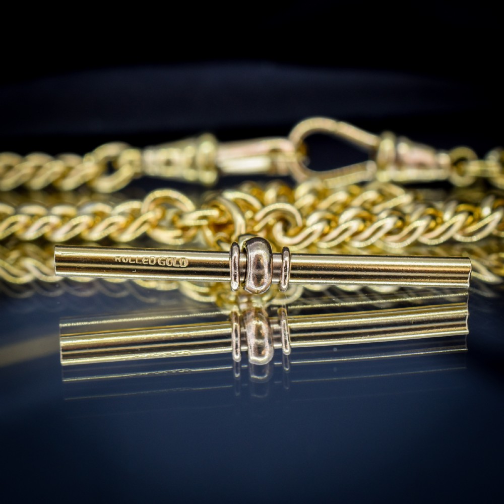 Antique Rolled Gold Curb Chain with T-Bar and Double Dog Clips - 14.5