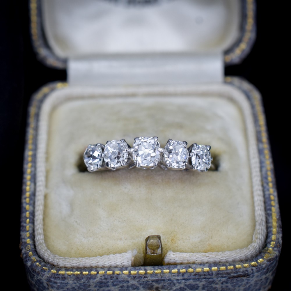 Antique Old Cut Diamond Five Stone 18ct White Gold Ring - 1.25ct total