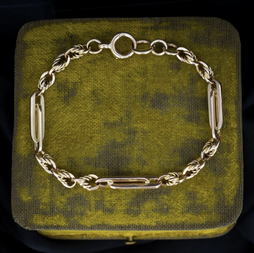 Antique Victorian Lovers Knot Link 9ct Gold Bolt Ring Bracelet | 8.25