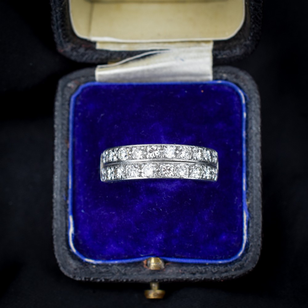 Art Deco Double Row Diamond 18ct White Gold Half Eternity Band Ring