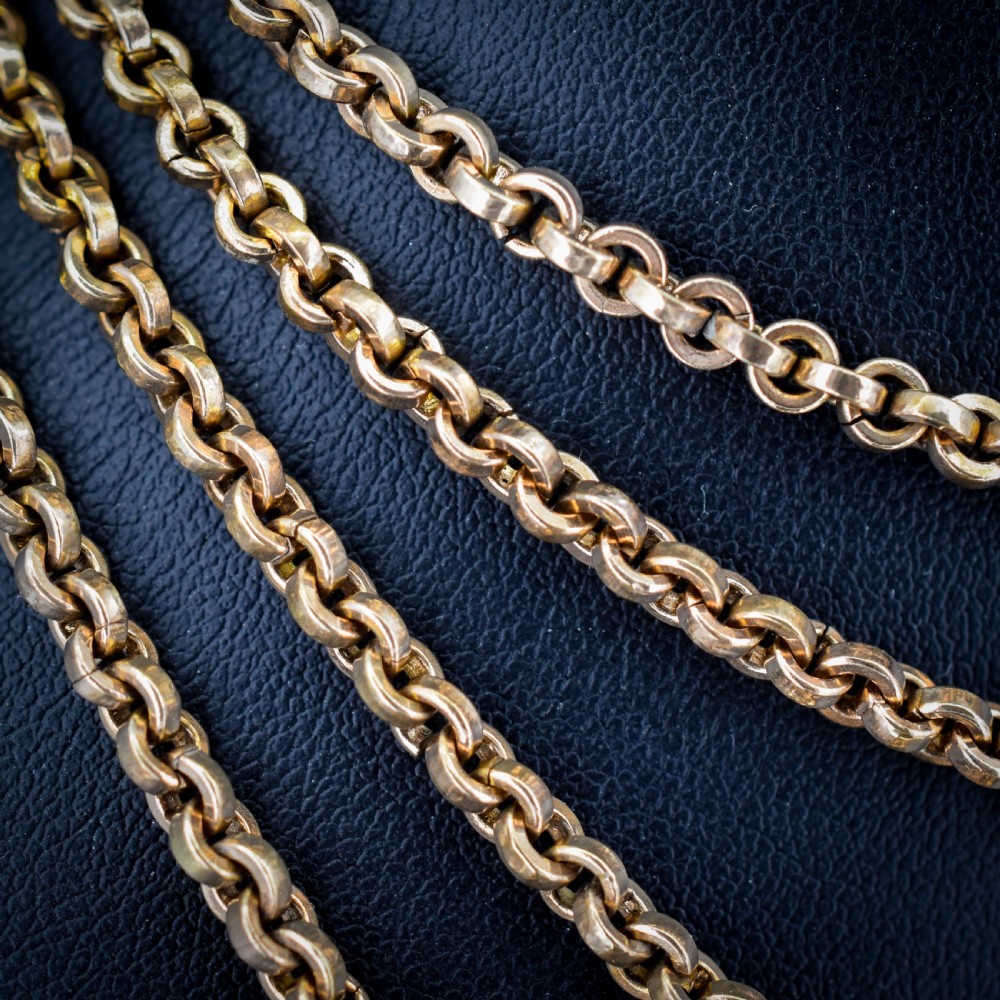 Antique 18ct Rolled Gold Rolo Link Guard Muff Chain Necklace with Dog Clip | 56