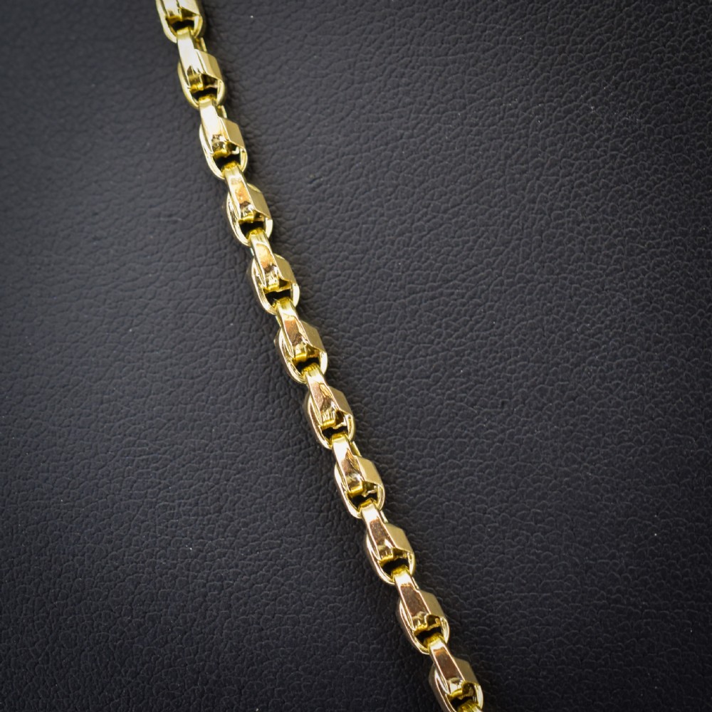 An antique 9ct yellow gold tulip link chain necklace featuring an integrated swivel dog clip clasp. View VI