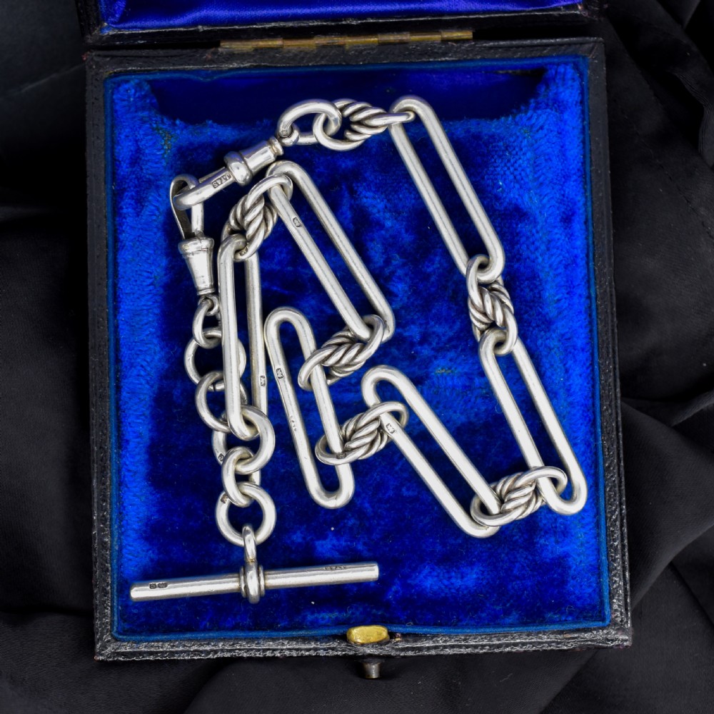 Antique '1902' Sterling Silver Trombone Love Knot Watch Chain | 13