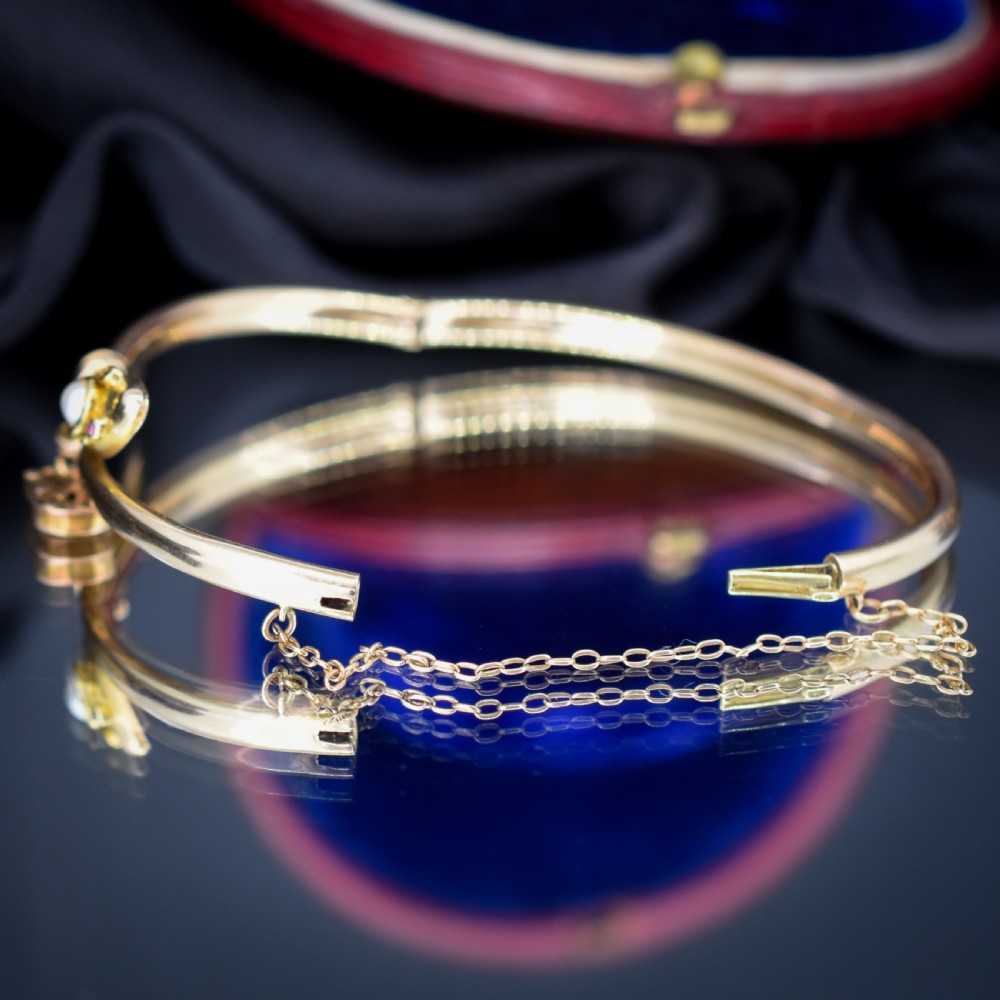 Antique Boxed 15ct Gold Pearl Snake Serpent Bangle Bracelet View VIII