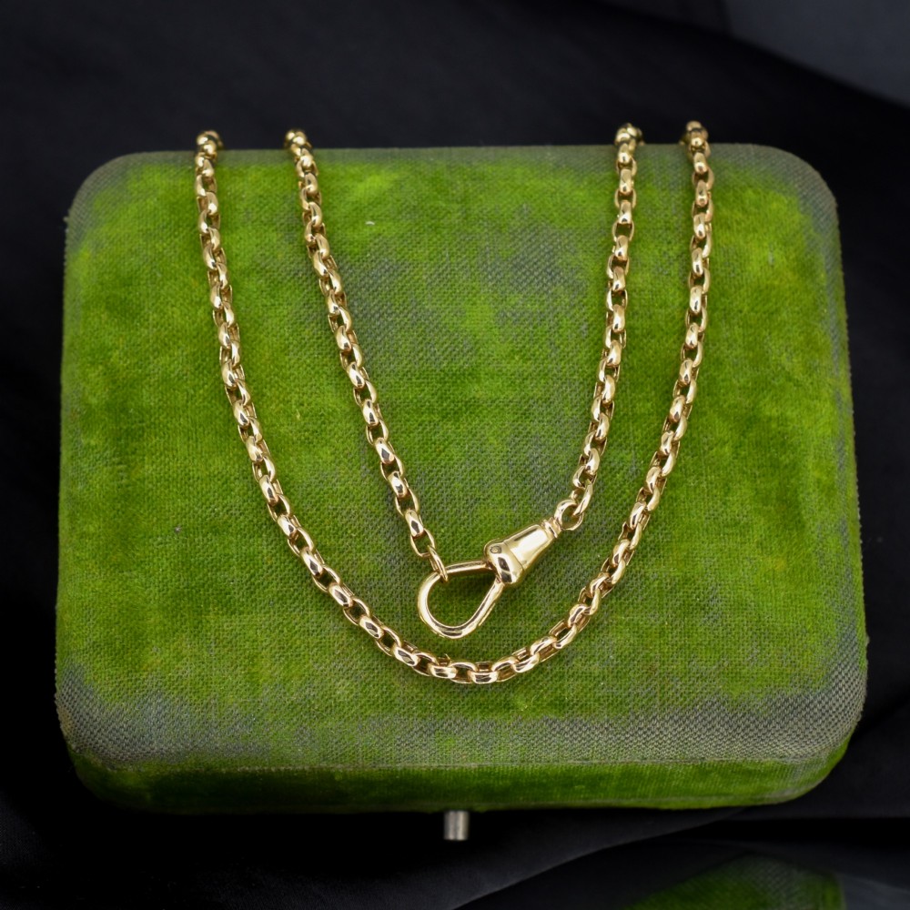 An antique Victorian 9ct yellow gold chain necklace with faceted circular links and a dog clip clasp.