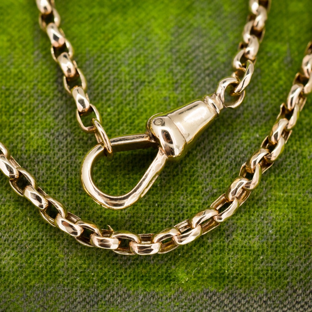 An antique Victorian 9ct yellow gold chain necklace with faceted circular links and a dog clip clasp. View II