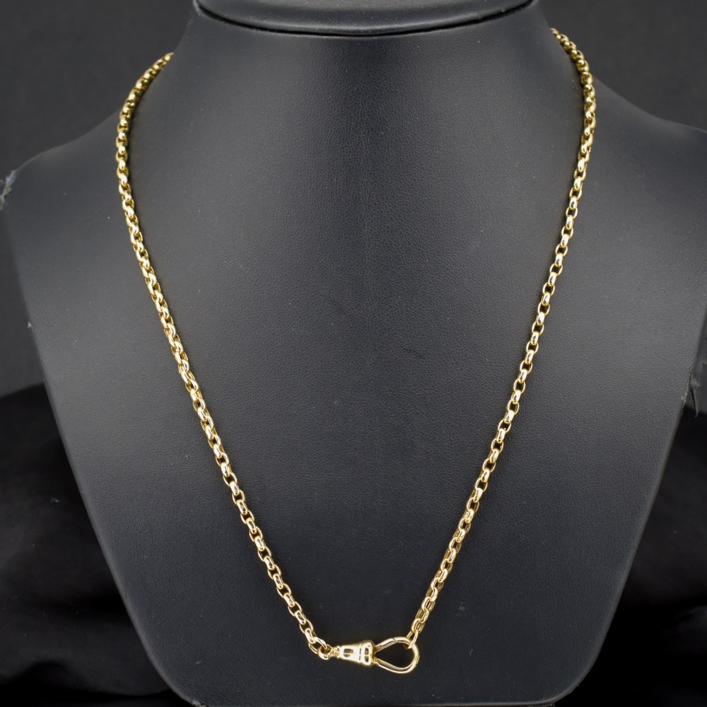 An antique Victorian 9ct yellow gold chain necklace with faceted circular links and a dog clip clasp. View VI