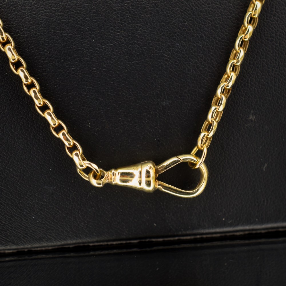 An antique Victorian 9ct yellow gold chain necklace with faceted circular links and a dog clip clasp. View VII