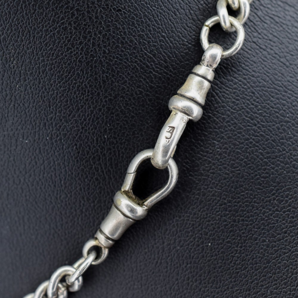 A sterling silver curb link double Albert pocket watch chain featuring a central T-bar. View VIII