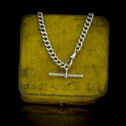 145 ANTIQUE STERLING SILVER CURB ALBERT WATCH CHAIN NECKLACE 394G