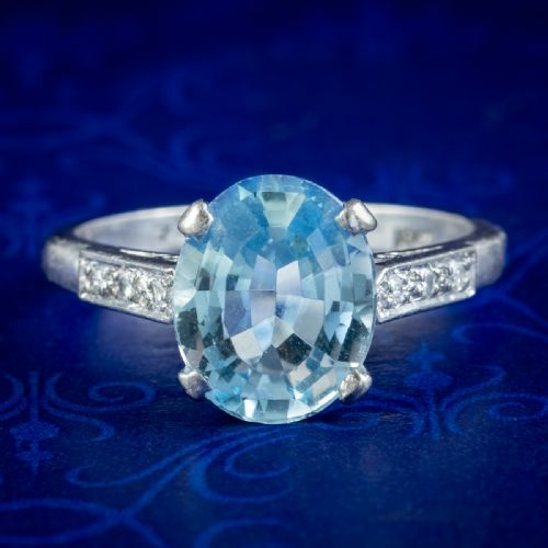 Vintage Aquamarine Diamond Ring 3.8ct Aqua