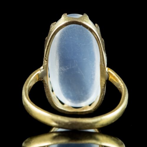 fig 3. An antique Victorian ring featuring a large oval cabochon moonstone set in a multi-claw yellow gold mounting.