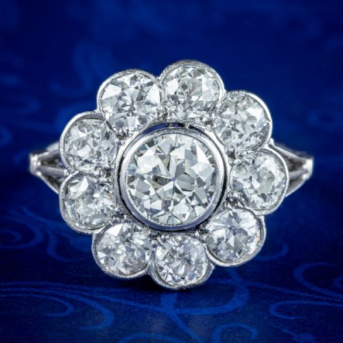 Antique Edwardian Diamond Daisy Cluster Ring 3ct Total