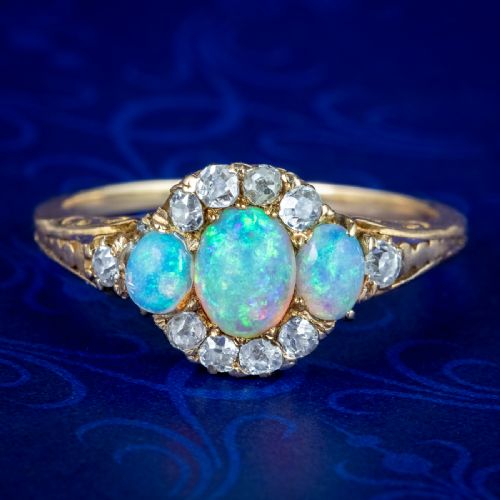 Antique Victorian Opal Diamond Cluster Ring 0.80ct Opal
